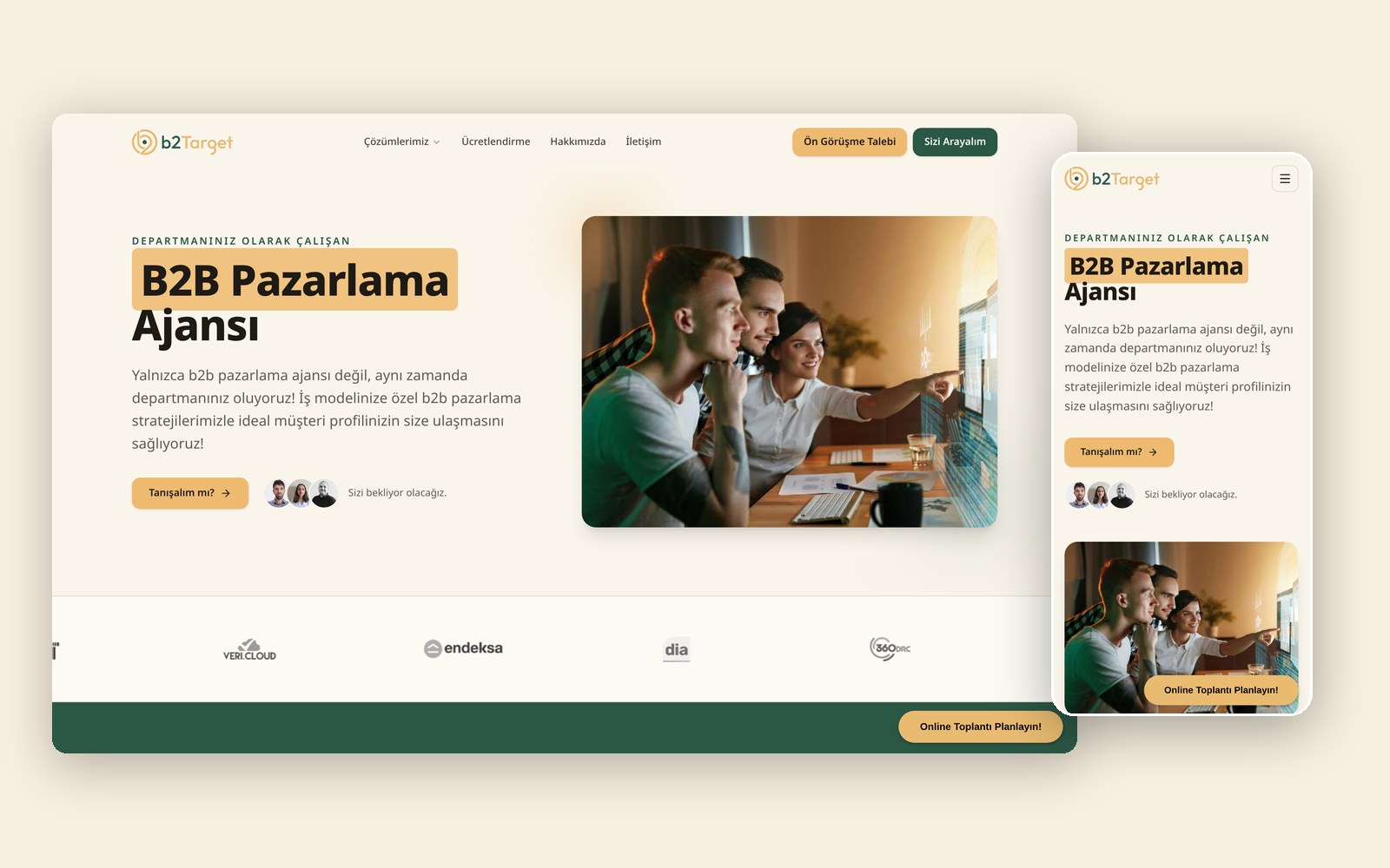 b2Target — desktop and mobile view of the live site