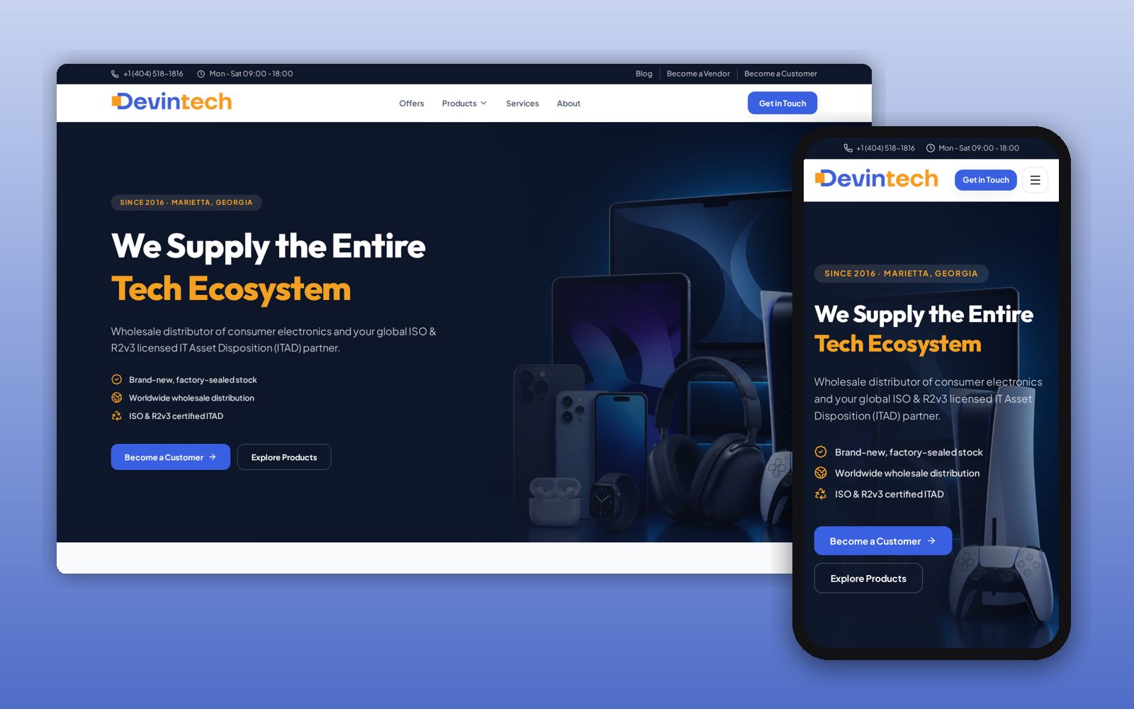 Devin Tech Inc. — desktop and mobile view of the live site