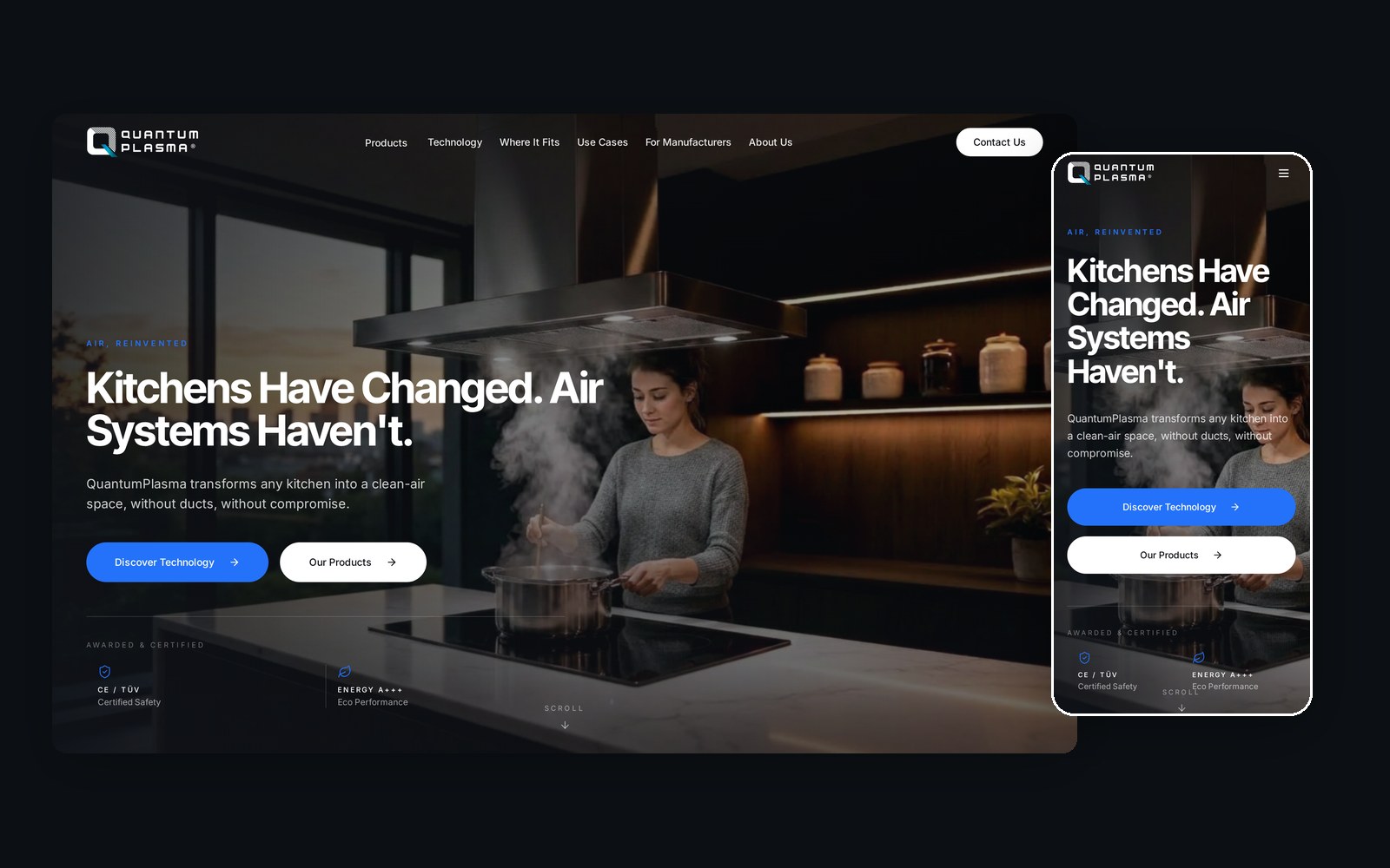 QuantumPlasma — desktop and mobile view of the live site